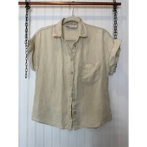 Zara Beige Short Sleeve Button-Down Shirt & Pullover Sweater Womens Bundle S